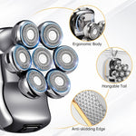 Men'S Electric Head Shaver Razor - Rechargeable Cordless Hair Shaving Razors for Bald Man 6 in 1 Wet Dry Beard Trimmer Body Hair Cutting Clipper Grooming Kit 7 Rotary Heads (Gray) - Power Supply: USB Charging (built-in Batter