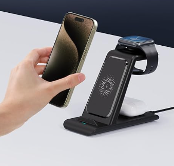 HATALKIN 3 en 1 Estación de Carga Inalámbrica Rápido Compatible para Apple Múltiple Productos para Apple Watch Ultra 8 7 SE 6 5 4 3 para AirPods Pro/2 para iPhone 14 13 12 11 Pro MAX/X/XS/XR 8 Negro