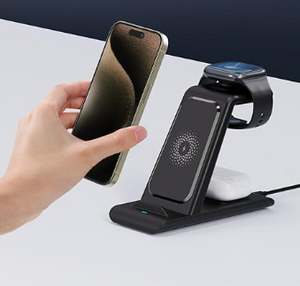 HATALKIN 3 en 1 Estación de Carga Inalámbrica Rápido Compatible para Apple Múltiple Productos para Apple Watch Ultra 8 7 SE 6 5 4 3 para AirPods Pro/2 para iPhone 14 13 12 11 Pro MAX/X/XS/XR 8 Negro