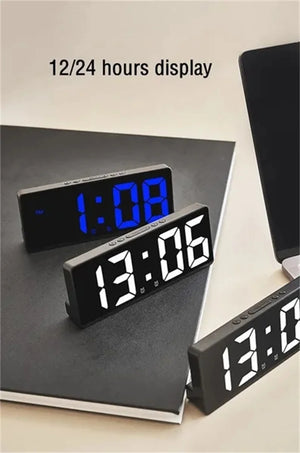 LED Digital Alarm Clock Voice-activated Mirror Double Alarm Clock Bedside Clock Temperature Snooze Electronic Watch Date Display