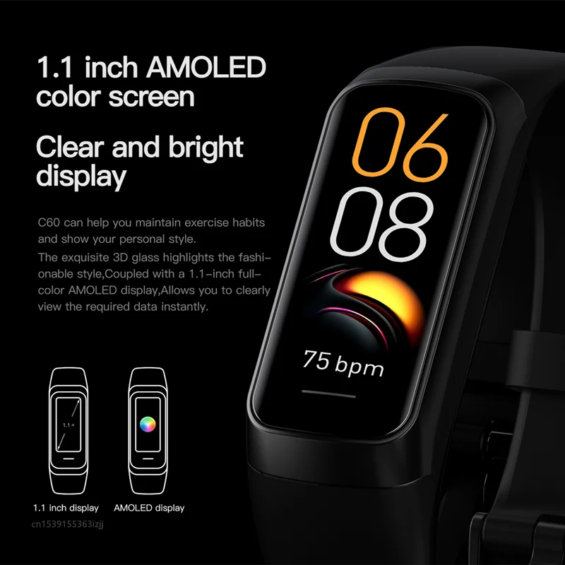 C60 Smart Bracelet Amoled Screen Heart Rate Blood Fitness Tracker SmartBand For Women Men Fashion Sport Smartwatch