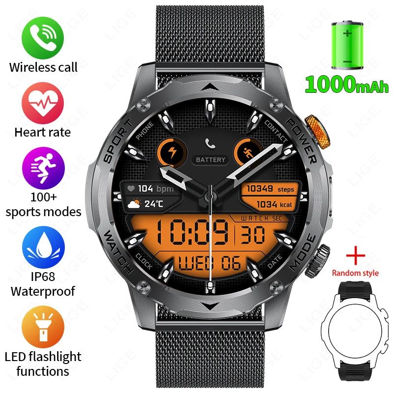 LIGE 1000 mAh Smart Watch 1.7 Inch Screen Bluetooth Call Voice Assistant Watch Sports Fitness IP68 Waterproof Smartwatch For Men