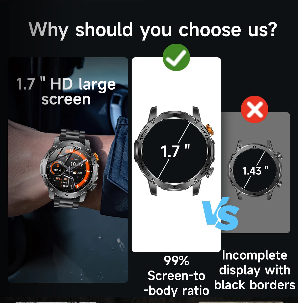 LIGE 1000 mAh Smart Watch 1.7 Inch Screen Bluetooth Call Voice Assistant Watch Sports Fitness IP68 Waterproof Smartwatch For Men