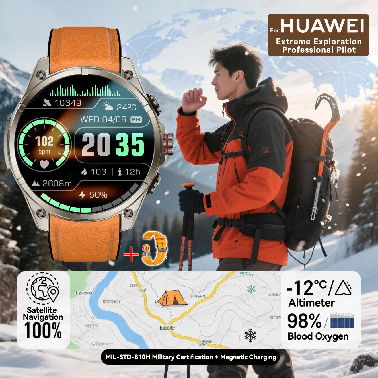 New For Huawei Ultra Hot sale GPS SmartWatch Men AMOLED HD Precise GPS Compass BT Call Health Monitor 5ATM Waterproof SWIM Watch