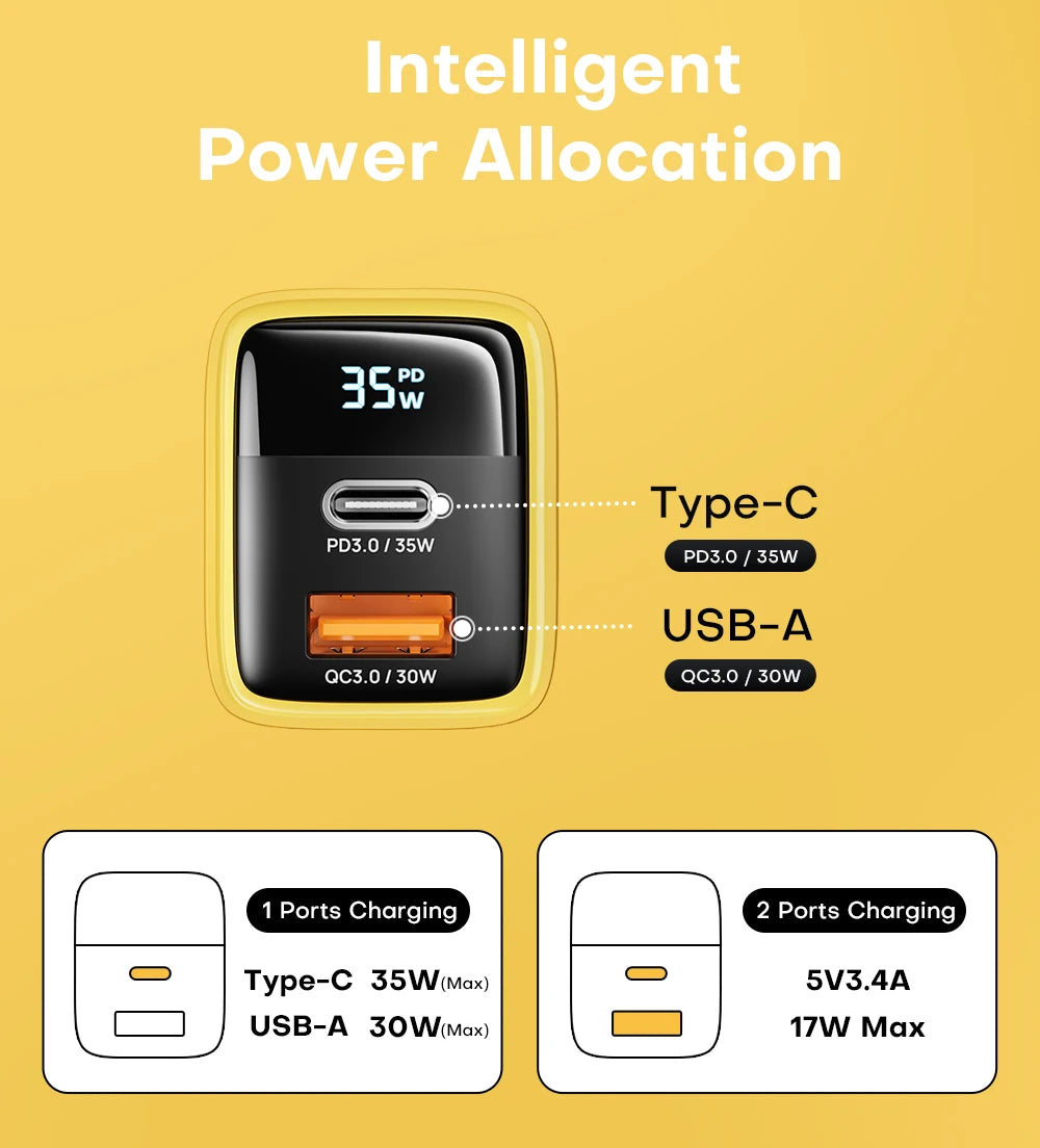 ASOMETECH 35W GaN Charger LED Display QC3.0 30W 25W PD PPS Quick Charge USB Type C Charger For iPhone 14 Pro Samsung S23 Xiaomi