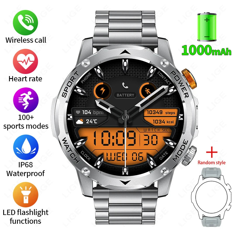 LIGE 1000 mAh Smart Watch 1.7 Inch Screen Bluetooth Call Voice Assistant Watch Sports Fitness IP68 Waterproof Smartwatch For Men