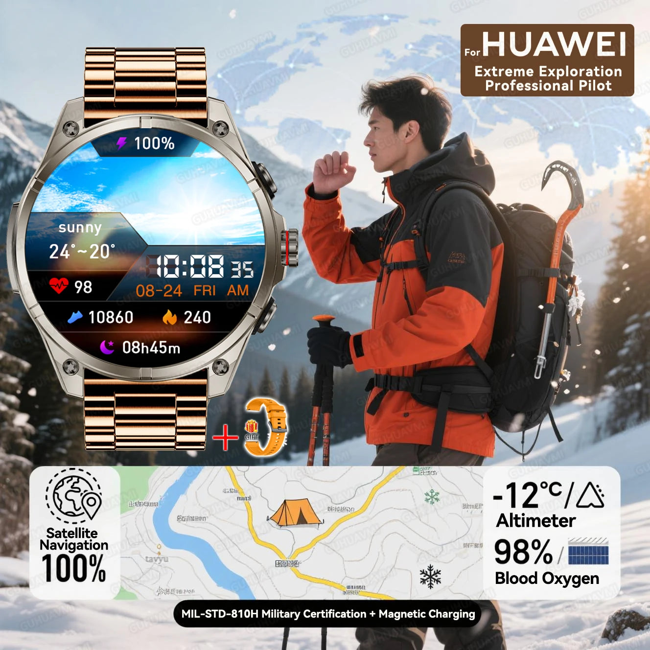 New For Huawei Ultra Hot sale GPS SmartWatch Men AMOLED HD Precise GPS Compass BT Call Health Monitor 5ATM Waterproof SWIM Watch