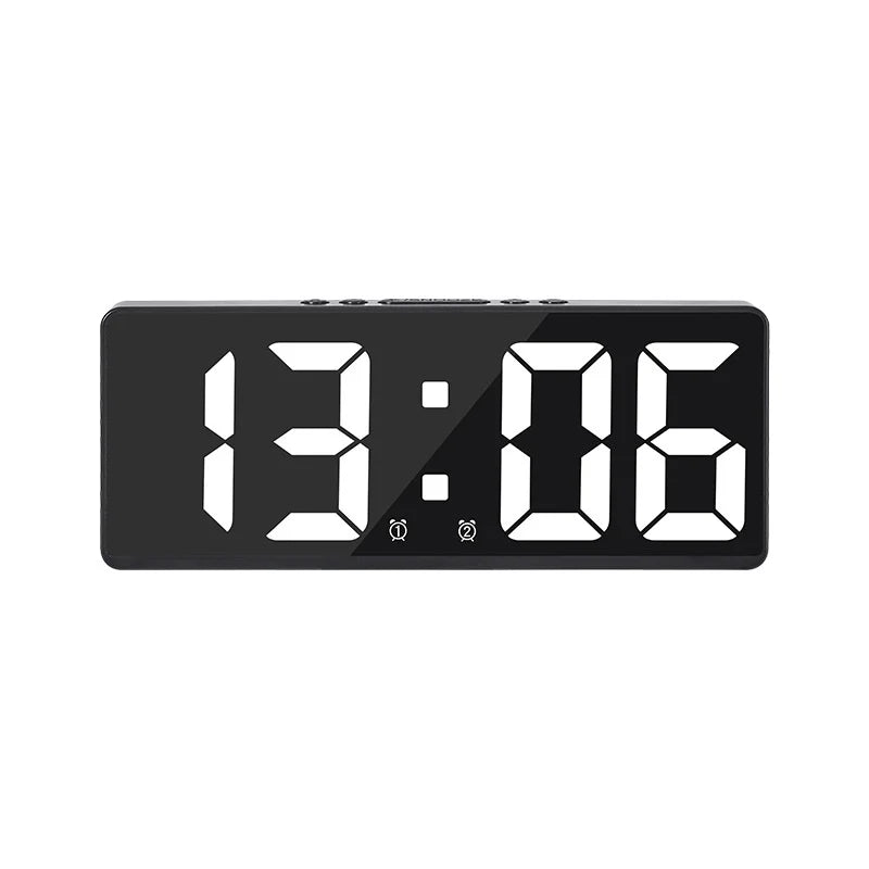 LED Digital Alarm Clock Voice-activated Mirror Double Alarm Clock Bedside Clock Temperature Snooze Electronic Watch Date Display