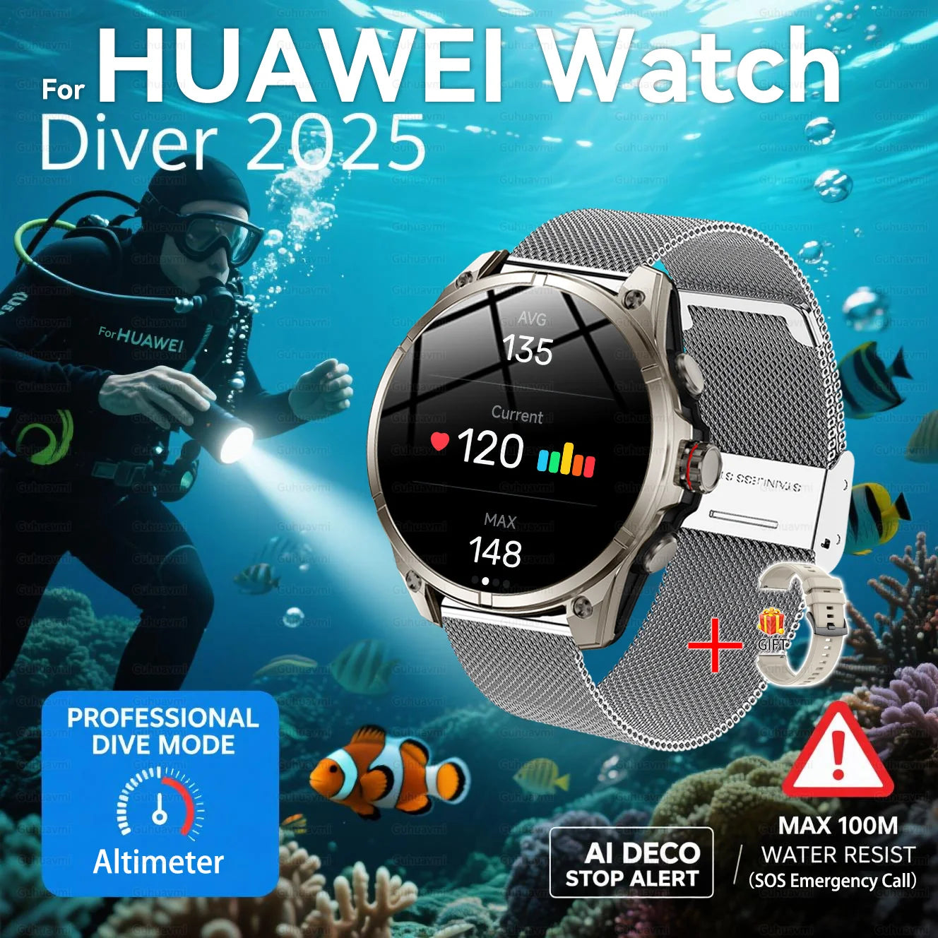 New For Huawei Ultra Hot sale GPS SmartWatch Men AMOLED HD Precise GPS Compass BT Call Health Monitor 5ATM Waterproof SWIM Watch