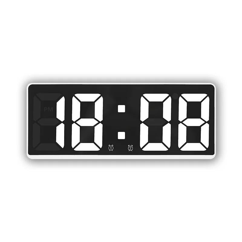 LED Digital Alarm Clock Voice-activated Mirror Double Alarm Clock Bedside Clock Temperature Snooze Electronic Watch Date Display