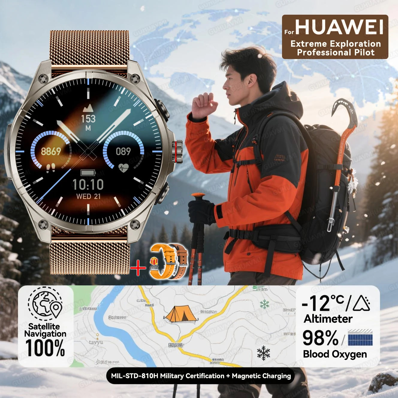 New For Huawei Ultra Hot sale GPS SmartWatch Men AMOLED HD Precise GPS Compass BT Call Health Monitor 5ATM Waterproof SWIM Watch