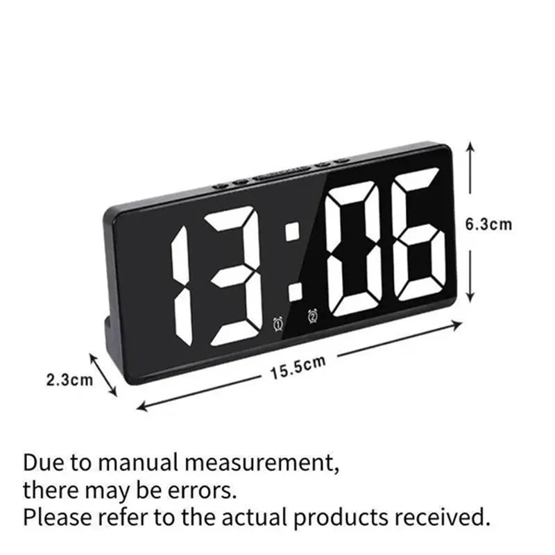 LED Digital Alarm Clock Voice-activated Mirror Double Alarm Clock Bedside Clock Temperature Snooze Electronic Watch Date Display