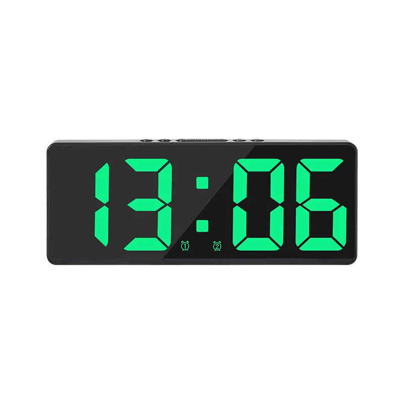 LED Digital Alarm Clock Voice-activated Mirror Double Alarm Clock Bedside Clock Temperature Snooze Electronic Watch Date Display