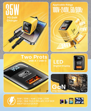 ASOMETECH 35W GaN Charger LED Display QC3.0 30W 25W PD PPS Quick Charge USB Type C Charger For iPhone 14 Pro Samsung S23 Xiaomi