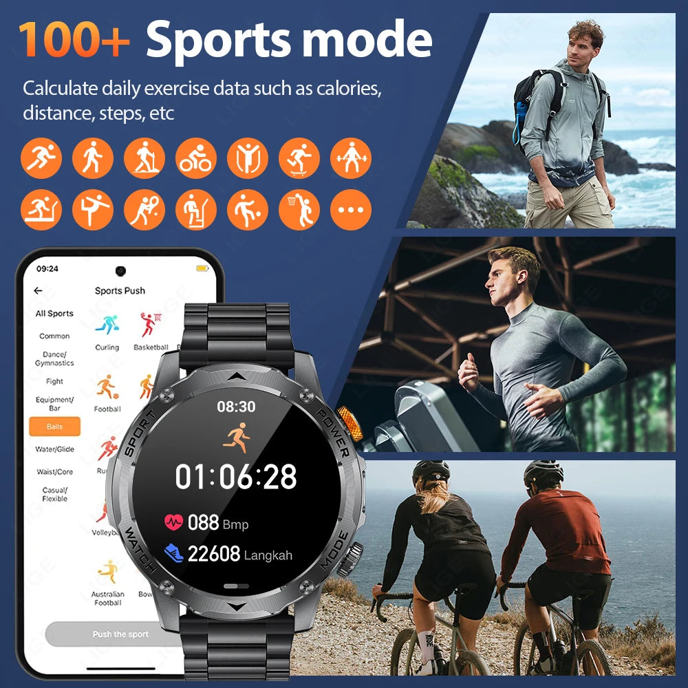 LIGE 1000 mAh Smart Watch 1.7 Inch Screen Bluetooth Call Voice Assistant Watch Sports Fitness IP68 Waterproof Smartwatch For Men