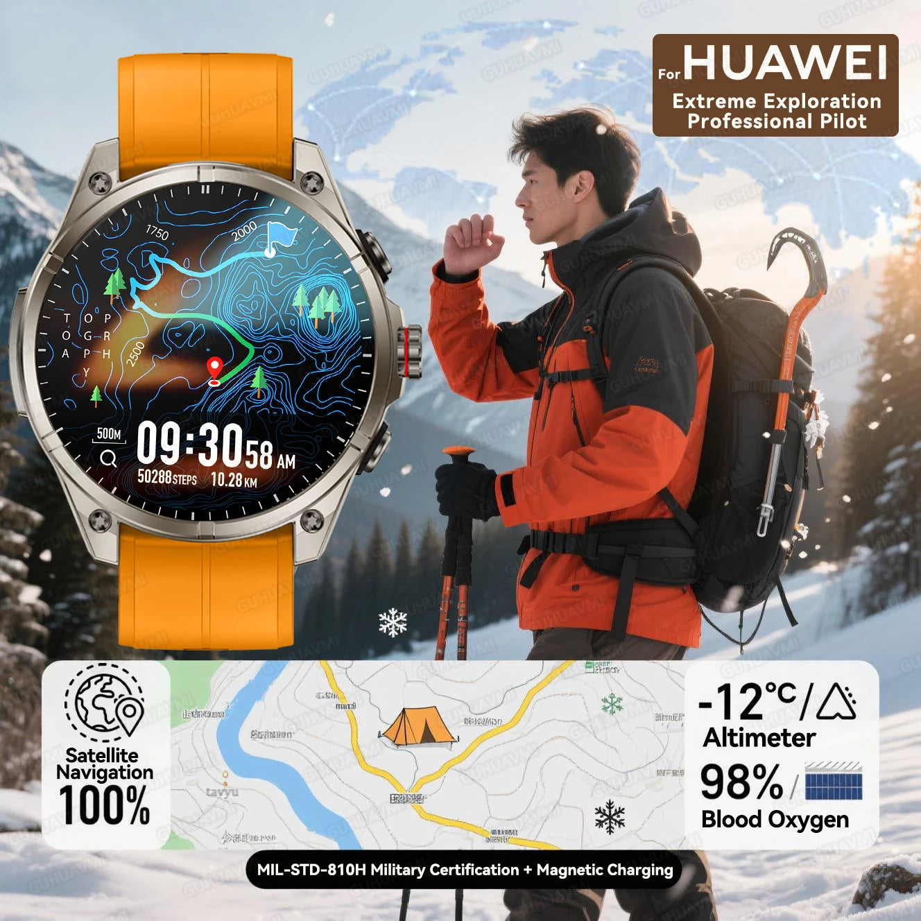 New For Huawei Ultra Hot sale GPS SmartWatch Men AMOLED HD Precise GPS Compass BT Call Health Monitor 5ATM Waterproof SWIM Watch