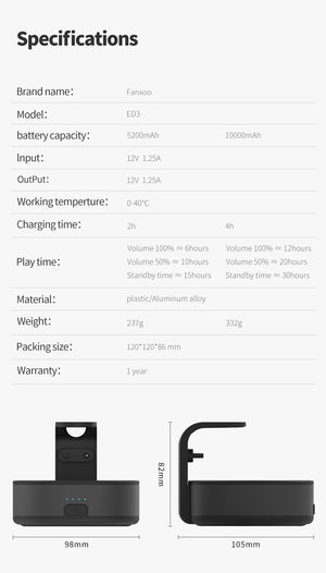 Fanxoo Echo Dot 3 rd Gen Power Battery Base Adapter For Alexa Speaker Docking Station Rechargeable Battery Power Bank Play 10H