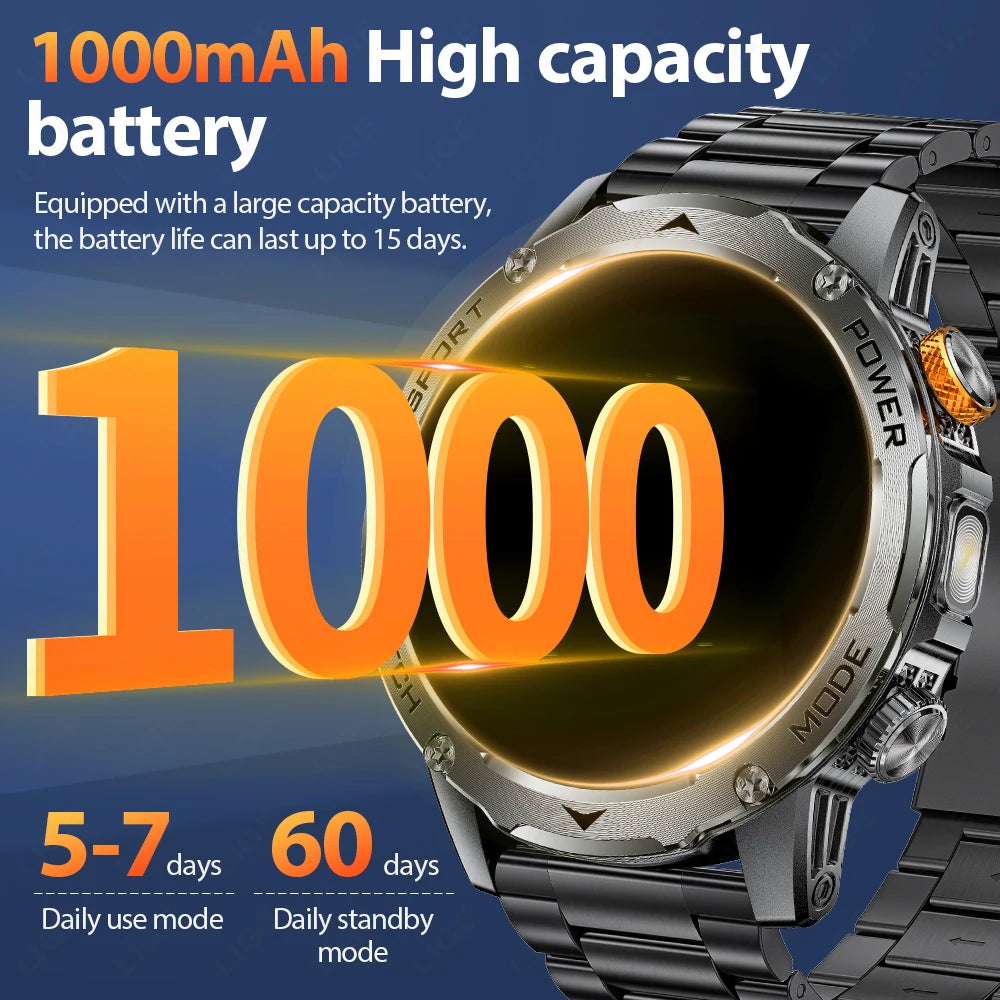 LIGE 1000 mAh Smart Watch 1.7 Inch Screen Bluetooth Call Voice Assistant Watch Sports Fitness IP68 Waterproof Smartwatch For Men