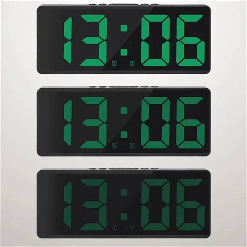 LED Digital Alarm Clock Voice-activated Mirror Double Alarm Clock Bedside Clock Temperature Snooze Electronic Watch Date Display