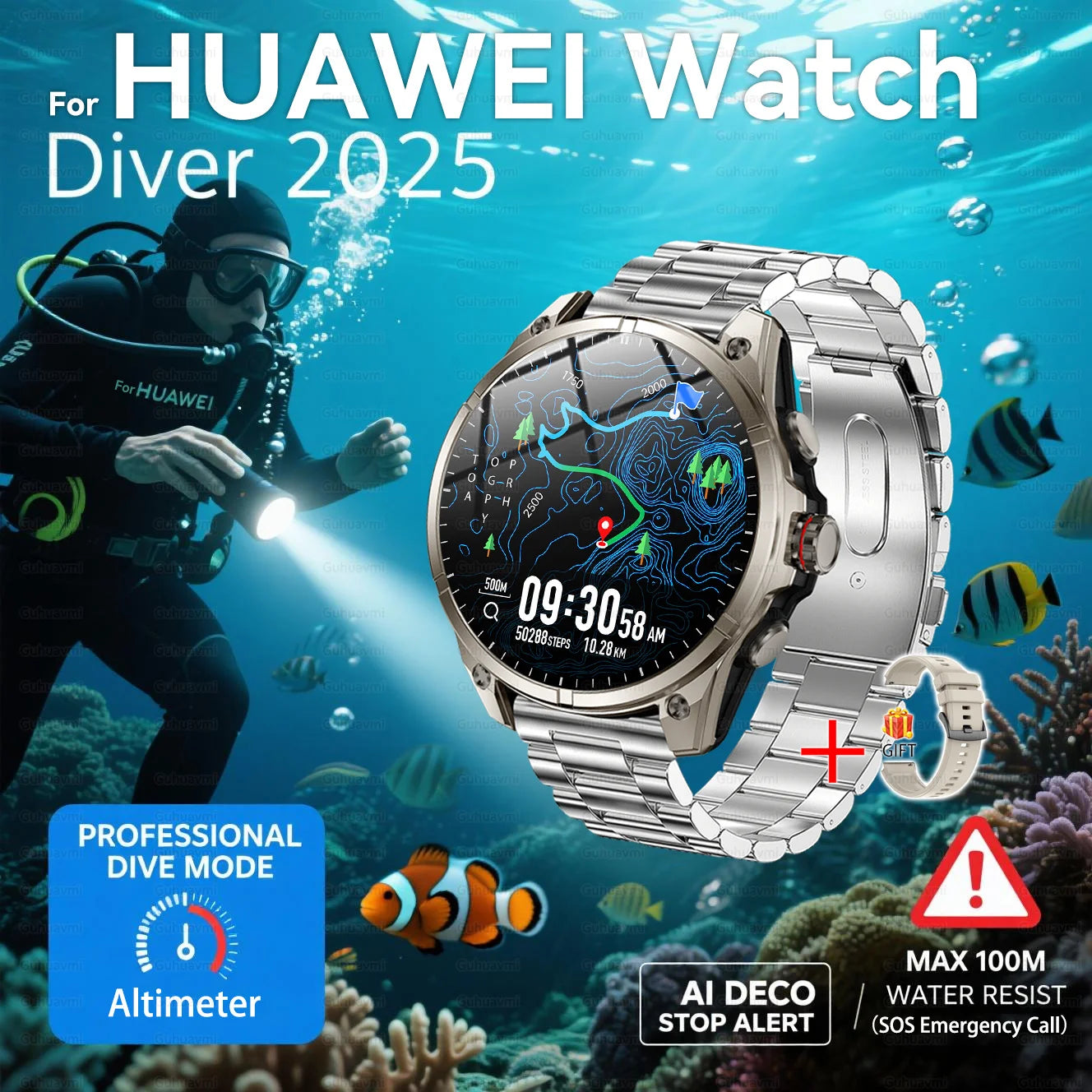 New For Huawei Ultra Hot sale GPS SmartWatch Men AMOLED HD Precise GPS Compass BT Call Health Monitor 5ATM Waterproof SWIM Watch