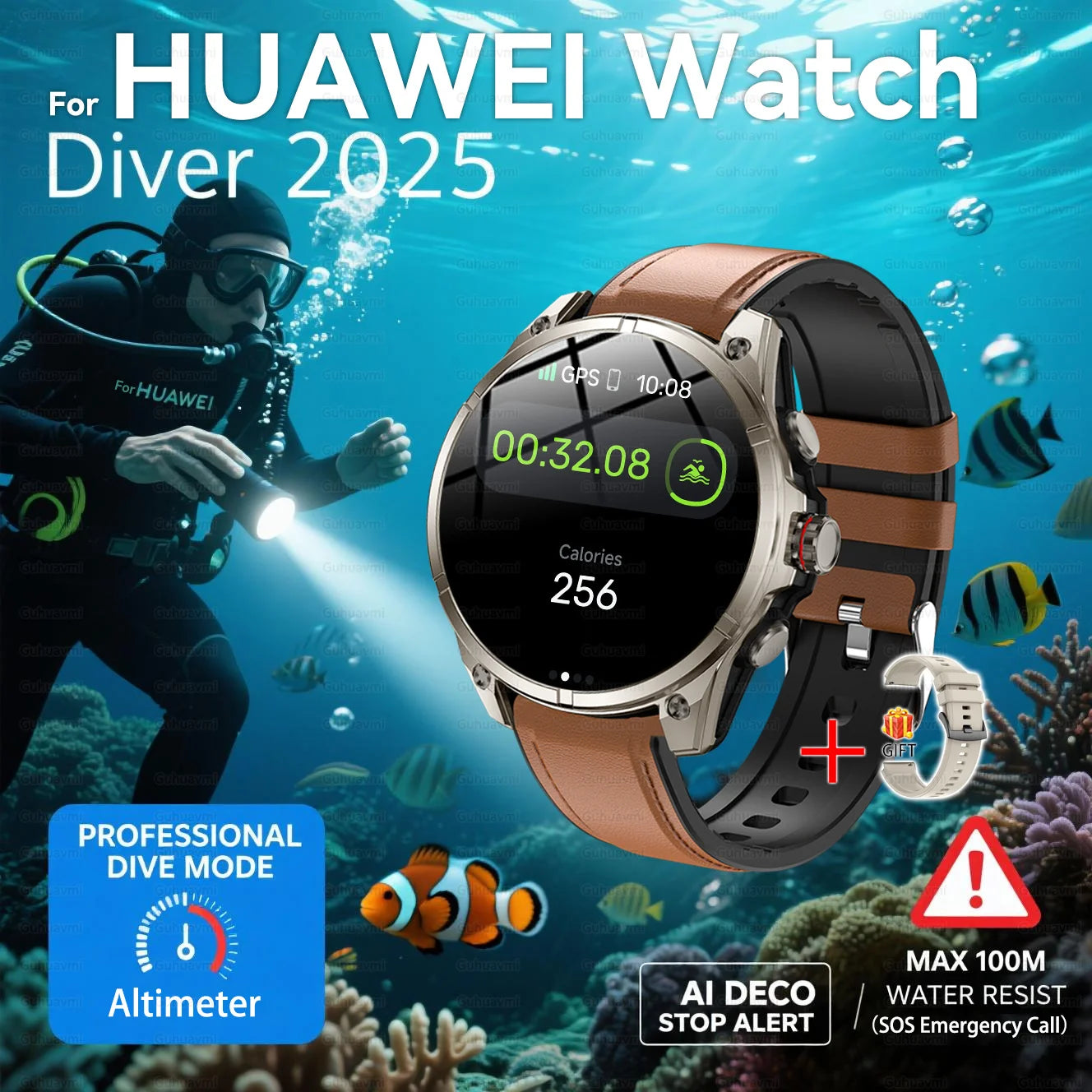 New For Huawei Ultra Hot sale GPS SmartWatch Men AMOLED HD Precise GPS Compass BT Call Health Monitor 5ATM Waterproof SWIM Watch