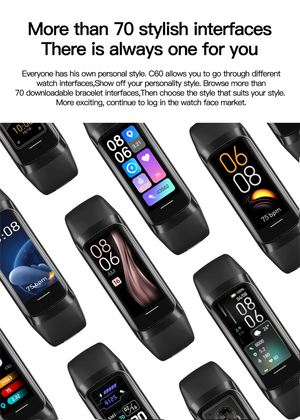 C60 Smart Bracelet Amoled Screen Heart Rate Blood Fitness Tracker SmartBand For Women Men Fashion Sport Smartwatch