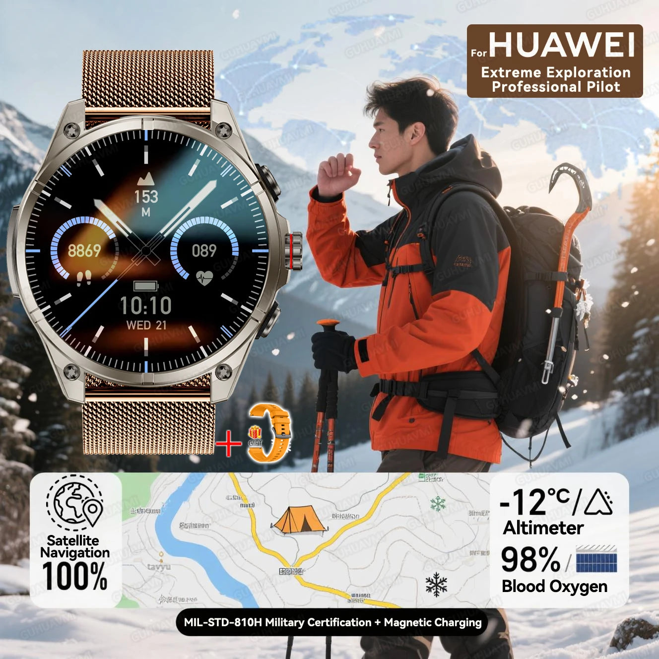 New For Huawei Ultra Hot sale GPS SmartWatch Men AMOLED HD Precise GPS Compass BT Call Health Monitor 5ATM Waterproof SWIM Watch
