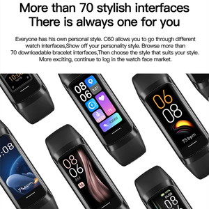C60 Smart Bracelet Amoled Screen Heart Rate Blood Fitness Tracker SmartBand For Women Men Fashion Sport Smartwatch