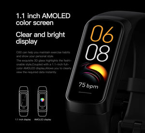 C60 Smart Bracelet Amoled Screen Heart Rate Blood Fitness Tracker SmartBand For Women Men Fashion Sport Smartwatch