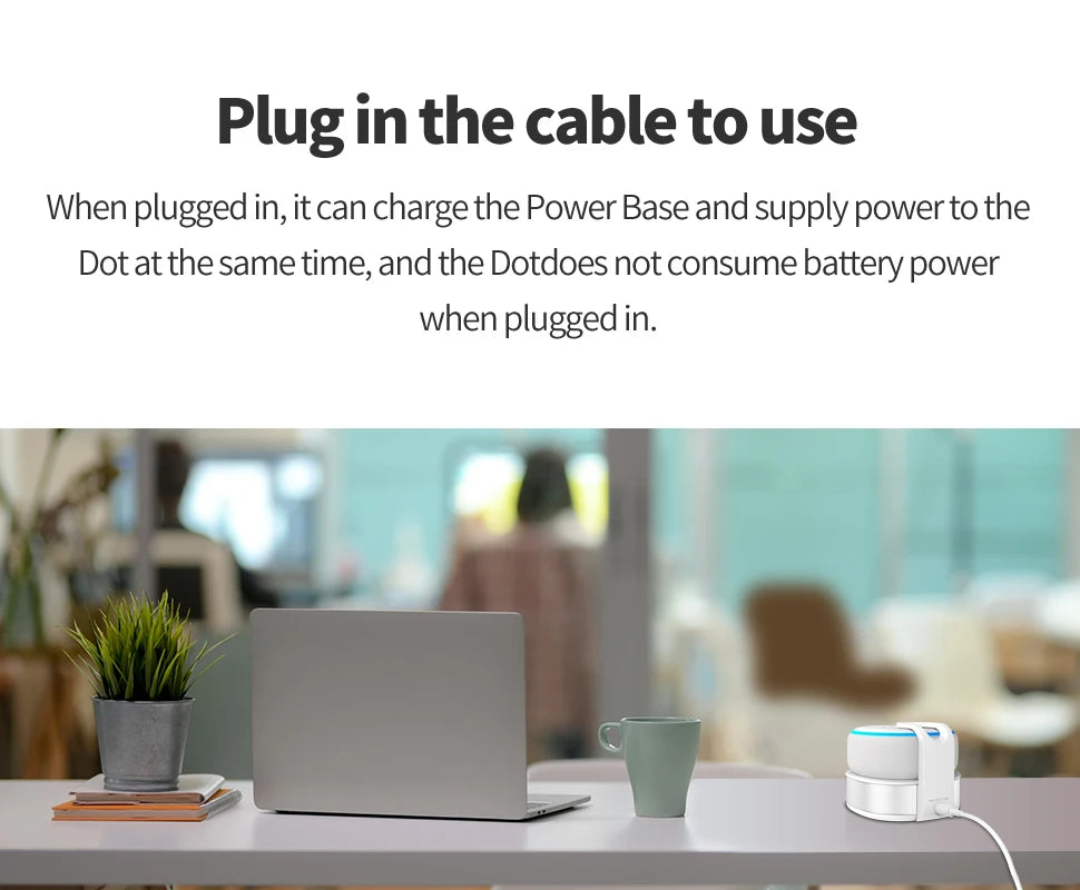 Fanxoo Echo Dot 3 rd Gen Power Battery Base Adapter For Alexa Speaker Docking Station Rechargeable Battery Power Bank Play 10H