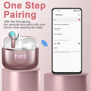 Wireless Earbuds, Bluetooth 5.3 Headphones Sports Headphones In Ear with 4 ENC Noise Cancelling Mic, 40H Playback , LED Display.