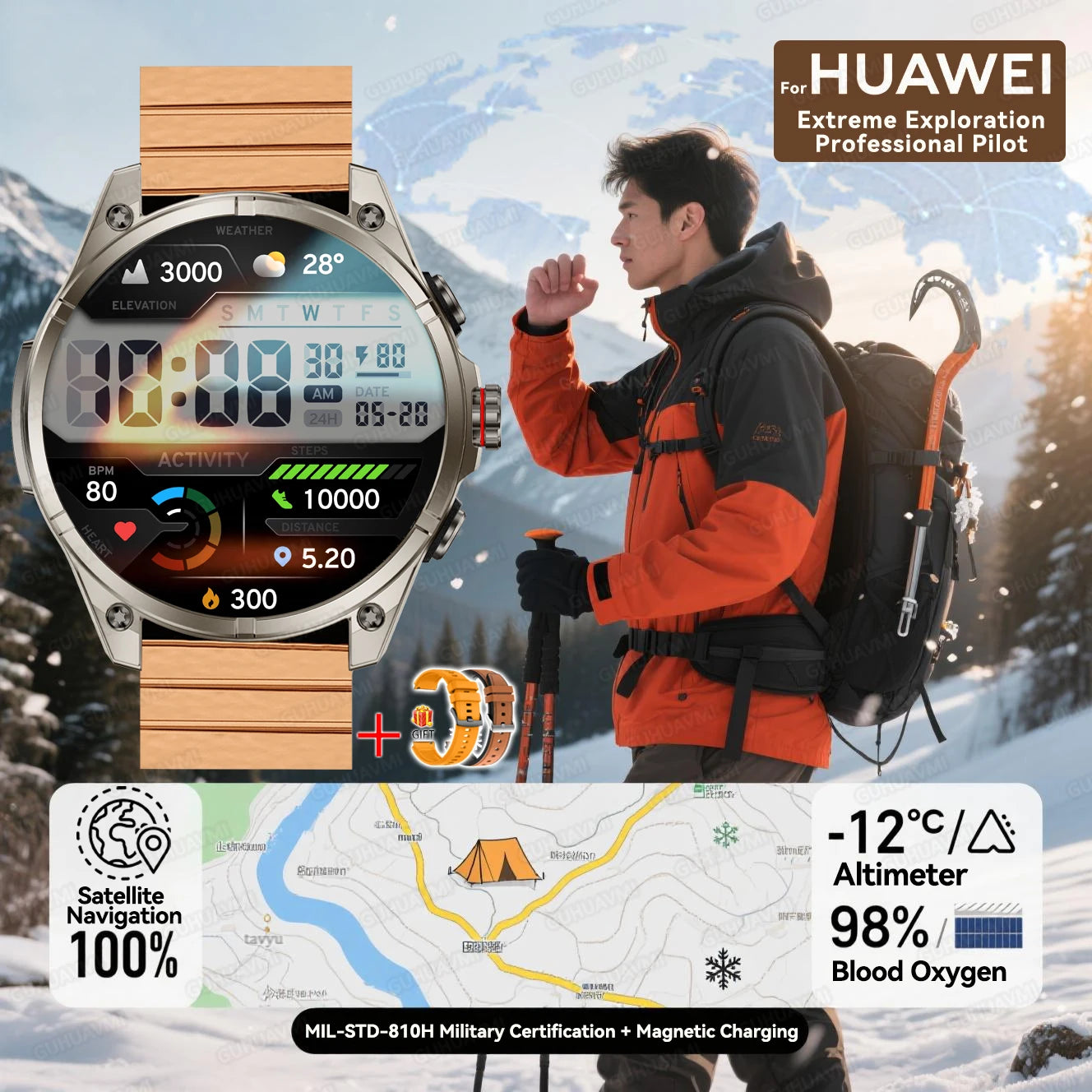 New For Huawei Ultra Hot sale GPS SmartWatch Men AMOLED HD Precise GPS Compass BT Call Health Monitor 5ATM Waterproof SWIM Watch