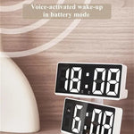 LED Digital Alarm Clock Voice-activated Mirror Double Alarm Clock Bedside Clock Temperature Snooze Electronic Watch Date Display