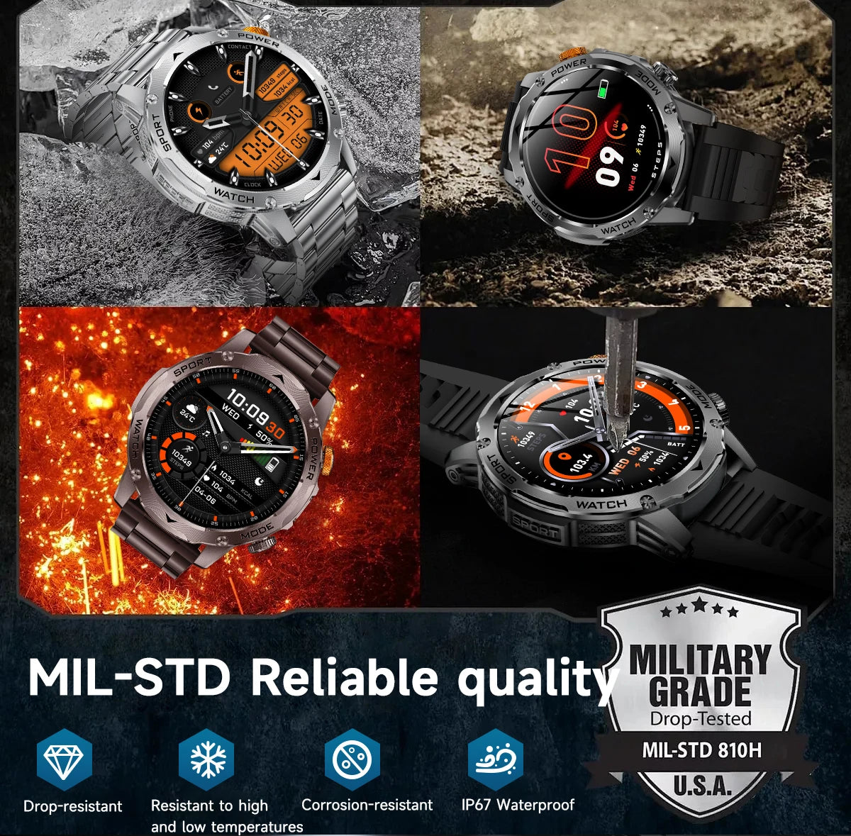 LIGE 1000 mAh Smart Watch 1.7 Inch Screen Bluetooth Call Voice Assistant Watch Sports Fitness IP68 Waterproof Smartwatch For Men