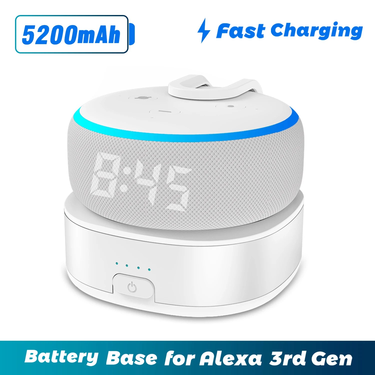 Fanxoo Echo Dot 3 rd Gen Power Battery Base Adapter For Alexa Speaker Docking Station Rechargeable Battery Power Bank Play 10H