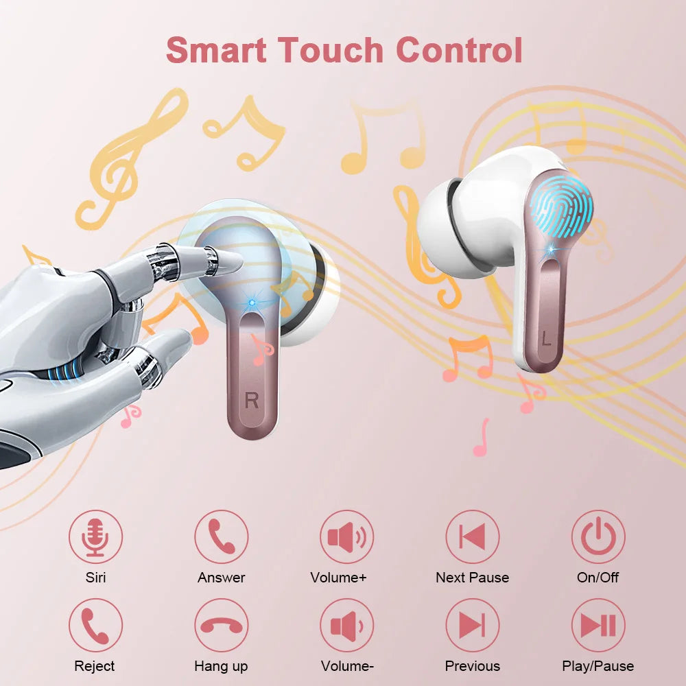 Wireless Earbuds, Bluetooth 5.3 Headphones Sports Headphones In Ear with 4 ENC Noise Cancelling Mic, 40H Playback , LED Display.