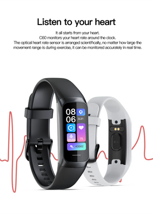 C60 Smart Bracelet Amoled Screen Heart Rate Blood Fitness Tracker SmartBand For Women Men Fashion Sport Smartwatch