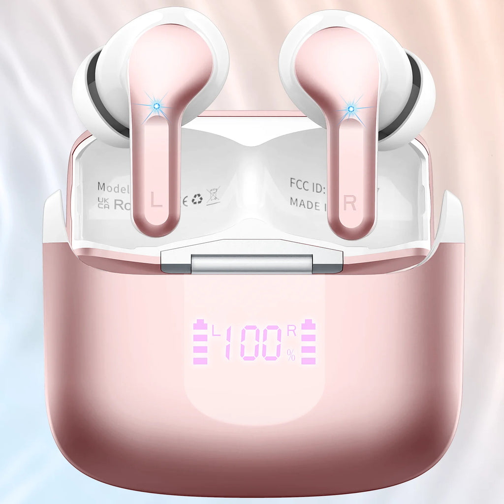 Wireless Earbuds, Bluetooth 5.3 Headphones Sports Headphones In Ear with 4 ENC Noise Cancelling Mic, 40H Playback , LED Display.