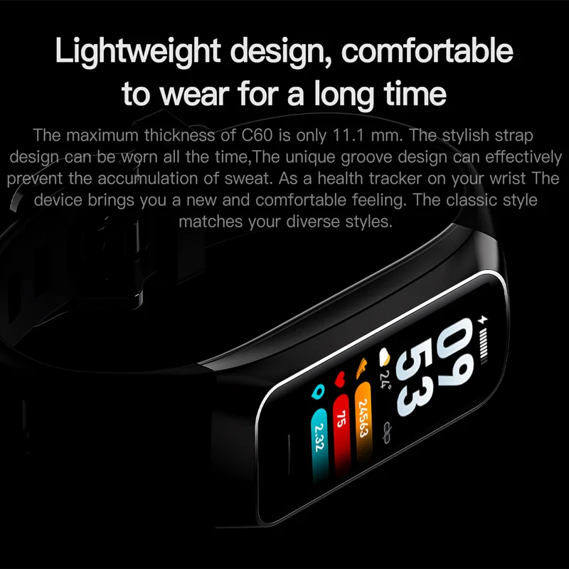 C60 Smart Bracelet Amoled Screen Heart Rate Blood Fitness Tracker SmartBand For Women Men Fashion Sport Smartwatch