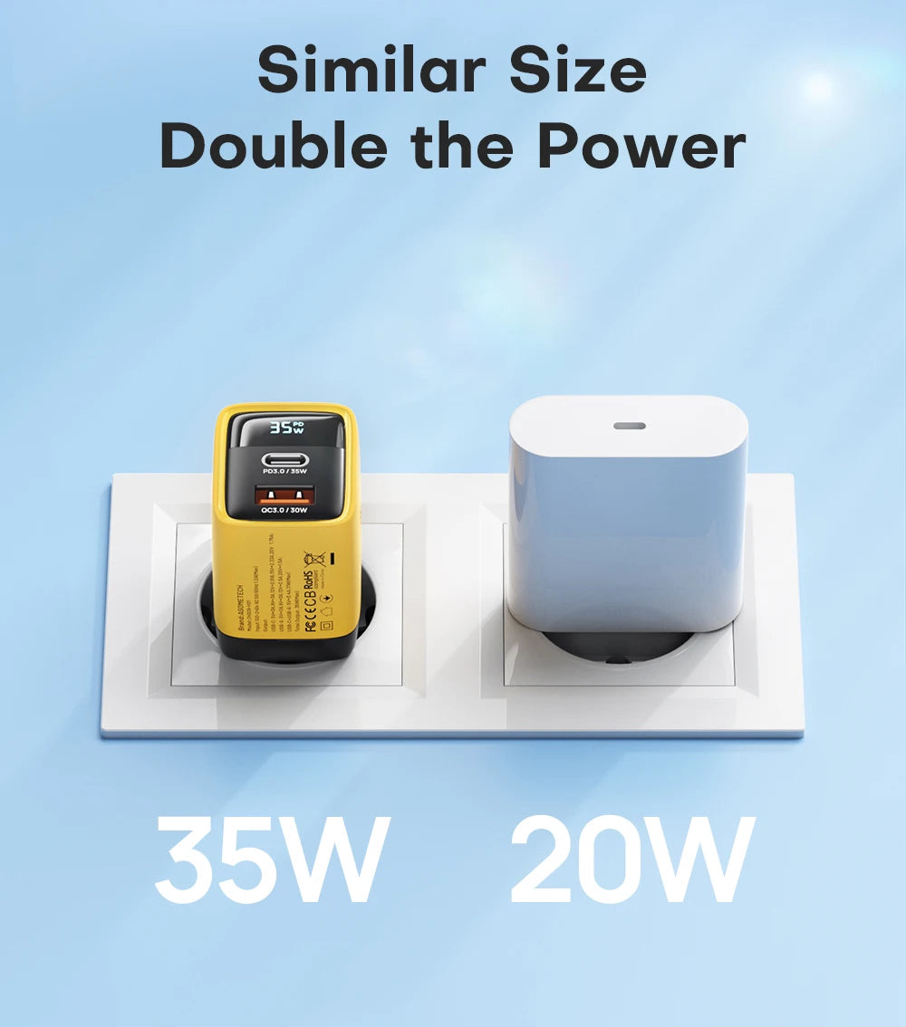 ASOMETECH 35W GaN Charger LED Display QC3.0 30W 25W PD PPS Quick Charge USB Type C Charger For iPhone 14 Pro Samsung S23 Xiaomi