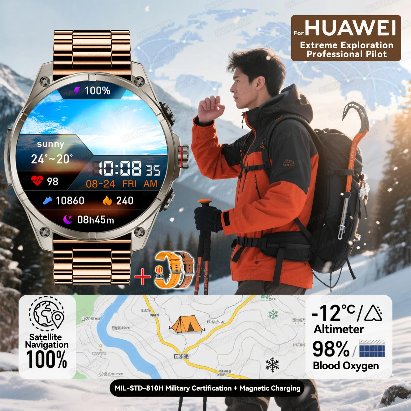 New For Huawei Ultra Hot sale GPS SmartWatch Men AMOLED HD Precise GPS Compass BT Call Health Monitor 5ATM Waterproof SWIM Watch