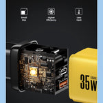 ASOMETECH 35W GaN Charger LED Display QC3.0 30W 25W PD PPS Quick Charge USB Type C Charger For iPhone 14 Pro Samsung S23 Xiaomi