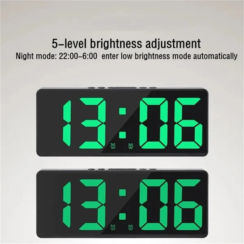 LED Digital Alarm Clock Voice-activated Mirror Double Alarm Clock Bedside Clock Temperature Snooze Electronic Watch Date Display