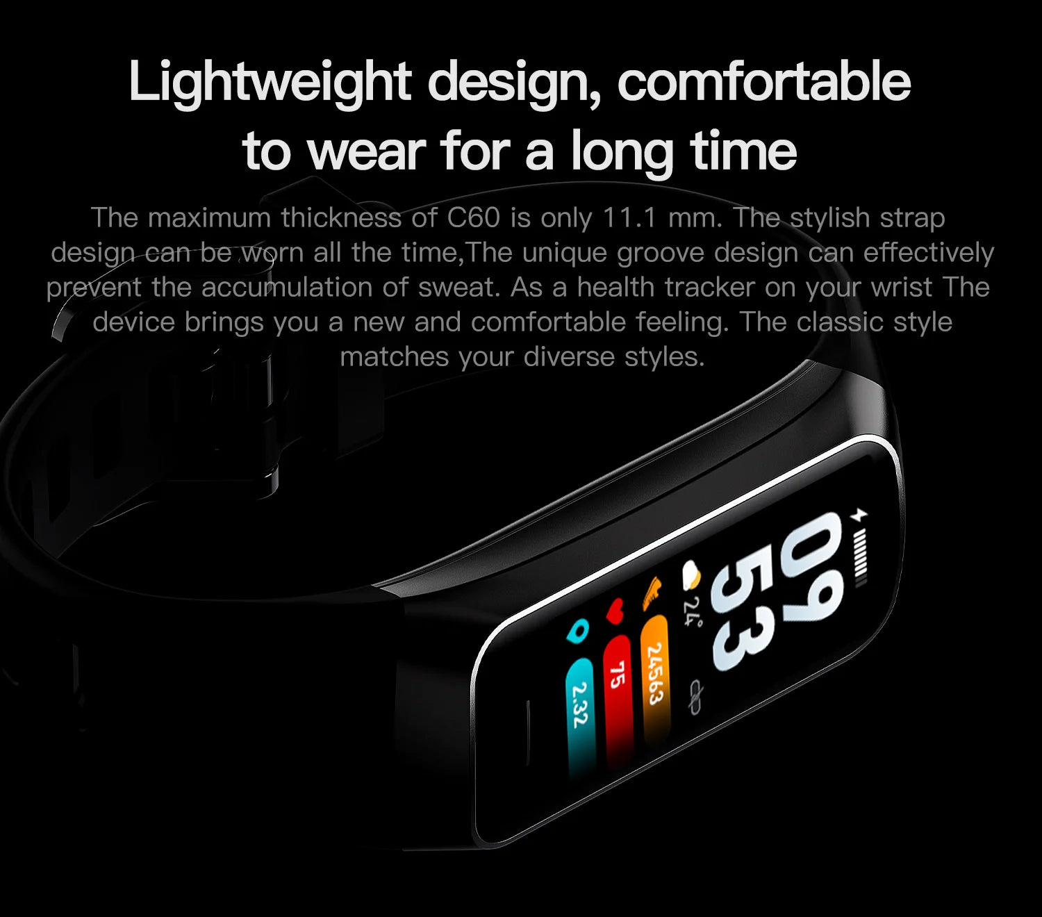 C60 Smart Bracelet Amoled Screen Heart Rate Blood Fitness Tracker SmartBand For Women Men Fashion Sport Smartwatch